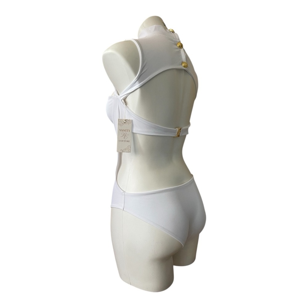 NWT High Neck One Piece Monokini Swimsuit Cut Out White Large - Picture 5 of 16